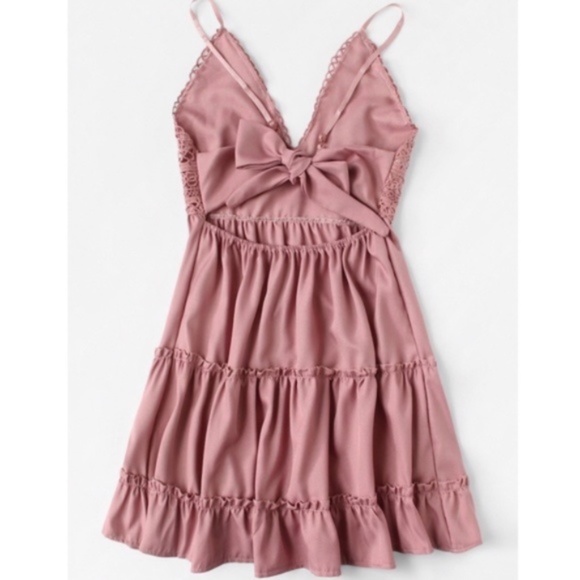#43 Boho crochet Cami tiered ruffle hem Dress - PINK - Picture 2 of 3
